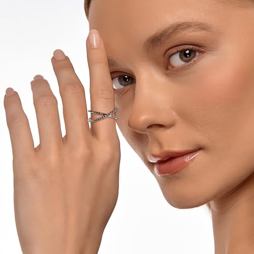 Moissanite Wedding Bands Crisss Cross/Curve/Wishbone Eternity Rings for Her - color: A. Criss Cross - Black Moissanite