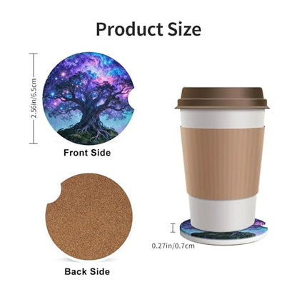 Tree Life Sky Galaxy Car Cup Holder Coasters 2 Pack 2.63" for Women - color: Purple