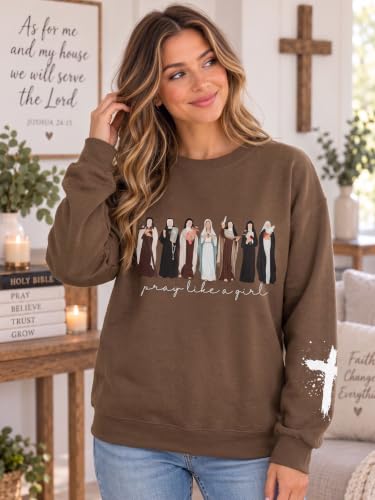 MOUSYA Women Christian Sweatshirt Psalms 91 Sleeve Print Sweatshirt Bible Verse Pullover - color: Brown-412, size: Small