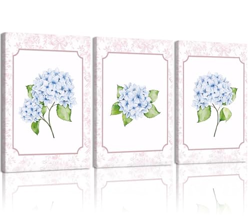 NCCXNCC 3Pcs College Style Blue Hydrangea Canvas Wall Art 16x24 Inch Frame - color: Blue Hydrangea, size: 16×24inch
