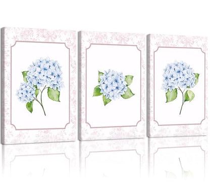 NCCXNCC 3Pcs College Style Blue Hydrangea Canvas Wall Art 16x24 Inch Frame - color: Blue Hydrangea, size: 16×24inch