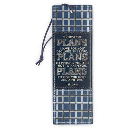 Christian Art Gifts Faux Leather Bookmark for Graduates: I Know the Plans - color: Navy & Gold Plaid/Know the Plans