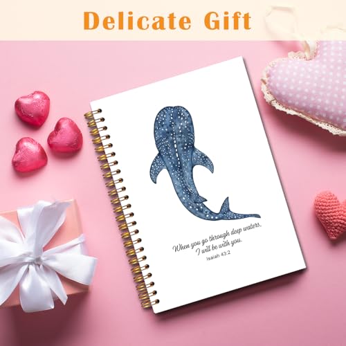 JINYO Whale Shark Christian Notebook for Women Men, Isaiah 43:2 Bible Journaling Notebook, Religious Prayer Journal for Woman, Church Notes Journal, Scripture Spiral Notebooks 5.5x8.3 Inch - color: white Whale Shark Christian Notebook