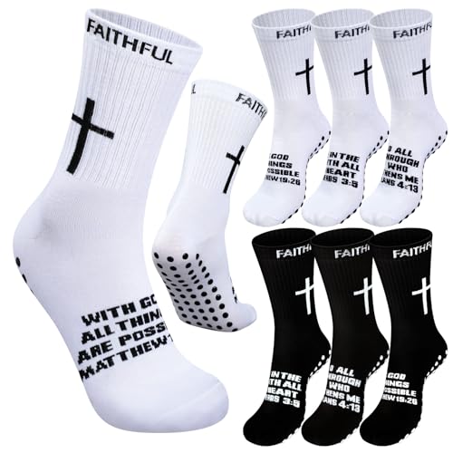 Glitopper 6 Pairs Cross Grip Soccer Socks US 6-13 christian - color: 2 Colors, style: Faith