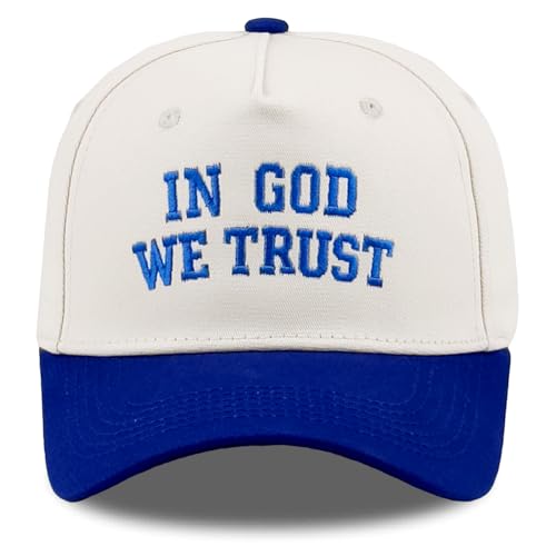 Embroidered Christian Two-Tone Baseball Cap for Men & Women, Adjustable Dad Hat Christmas Easter Gift - color: In God We Trust, Navy Blue/Beige