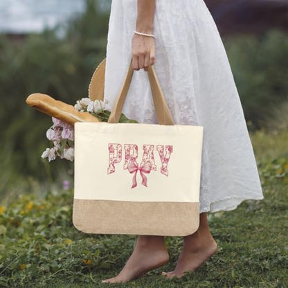 Tote Bag, Gifts for Women Friends Girlfriend Coworker Wife Mom Reusable Tote Bags Birthday Thank You Gift - color: Pink Pray
