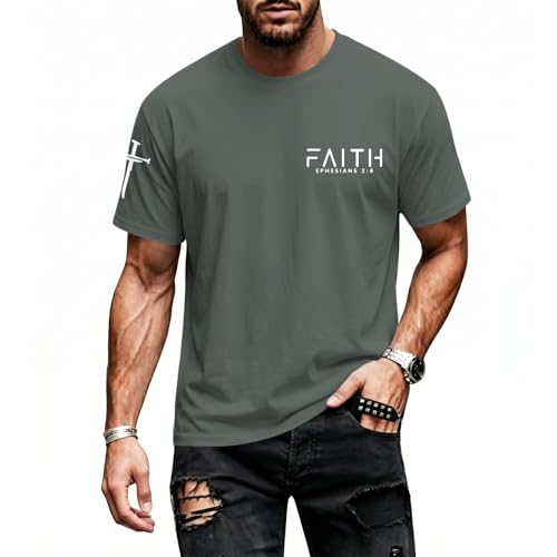Christian Faith Cross Shirts for Men Jesus God Bible Verse Shirt Religious Inspirational Tshirts Graphic Cotton Tees - color: Deep Gray, size: Large