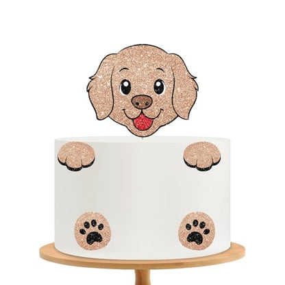 Puppy Dog Cake Topper, Dog Birthday Cake Decor, Brown Glitter Golden Retriever Paw Cake Topper for Boy, Pet Themed Birthday/Adoption Day Party Decoration - style: Puppy Dog