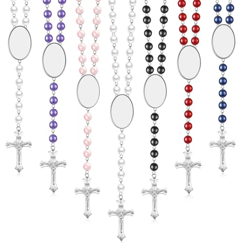 Taiyin 12 Set Sublimation Blanks Rosary Beads Necklace, Mixed Colors - color: Mixed Colors