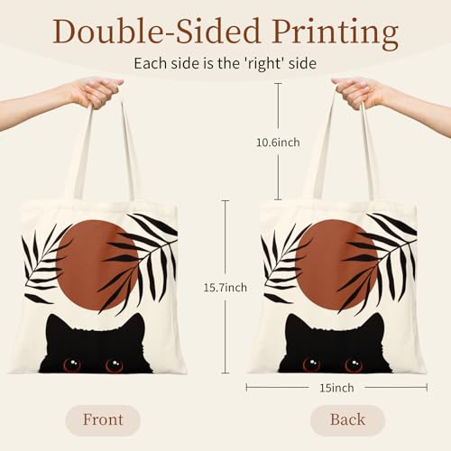 Canvas Tote Bag for Women with Zipper Cute - color: Boho Cat