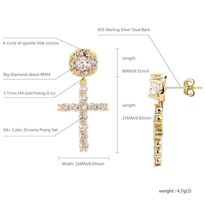JINAO Cross Hoop Dangle Earrings for Men Women - color: Big Diamond-Gold