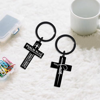 CRASHOT Inspirational Bible Verse Cross Keychain, Religious Christian Birthday Baptism Graduation Gift for Father Men Boy - color: Bible918