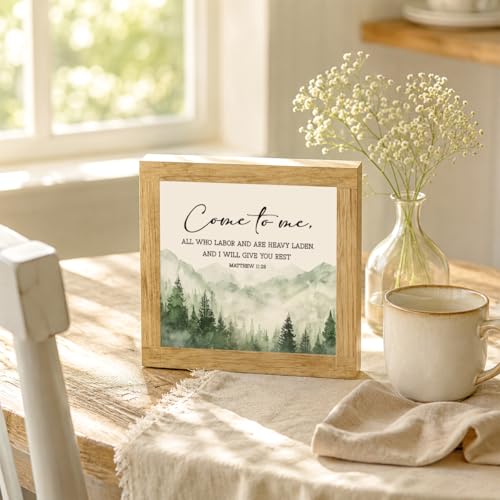 Home Desk Decor, Come To Me All Who Labor And Are Heavy Laden Matthew 11:28, Christian Wooden Sign for Shelf Display, Housewarming Gift, Holiday Gift, 5.9 x 5.9 in - color: Religion Sign 11