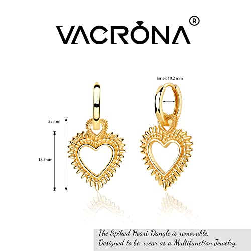 VACRONA Gold Heart Hoop Earrings Huggie Earrings for Women 14k Gold Plated Small Hoops Earrings - color: Spiked Heart