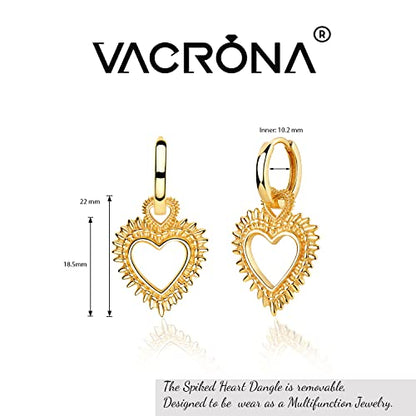 VACRONA Gold Heart Hoop Earrings Huggie Earrings for Women 14k Gold Plated Small Hoops Earrings - color: Spiked Heart