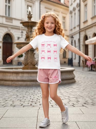 Eatbook Christian Girls Clothes 2 Pcs God is Good T-Shirt Bow Shorts Set - color: White1, size: 5-6 Years