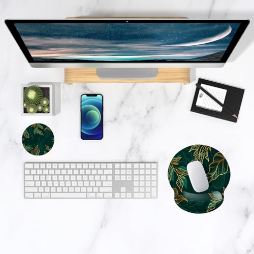ITNRSIIET Ergonomic Mouse Pad with Wrist Support Wrist Rest Smooth Surface Non-Slip Rubber Base Comfortable Office Supplies Pain Relief, 9.8 x 9.1 inches, Leaf - color: Leaf