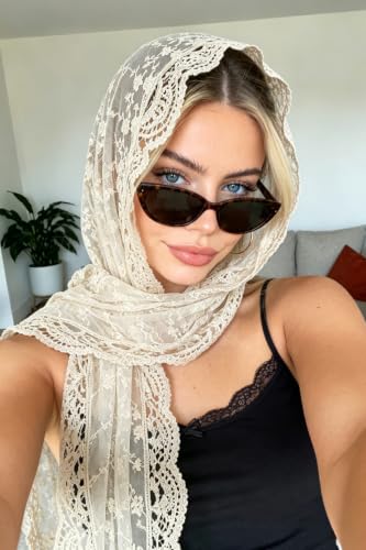 GERINLY Fashion Scarves for Women Lightweight Lace Printed Scarf Shawl Wrap - color: O-beige