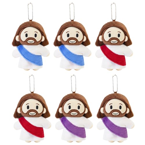 6-Piece Jesus Plush Set – Easter Church Decorations – Guardian Savior Gift Figurines, Ideal for Easter, Sunday School and All Kinds of Religious Events（6pcs-A） - color: Blue Red Purple