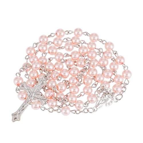 Rosary Beads Catholic, Rosary Necklace with Leather Pouch with Magnetic Top Bag for Men and Women Christian Gifts - color: Pink B