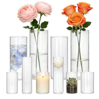 Glass Cylinder Vase,10 Pack Glass Vases,Hurricane Floating Candle - size: Smooth Set-10PCS