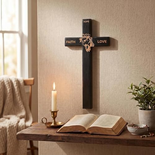 Wooden Cross 10.75in Wall Cross with Detachable Stand, Christian Gift - color: Black, size: 10.8"L x 5"W