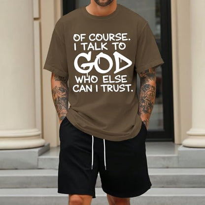 Fkatuzi Christian Jesus God Shirts for Men Religious Faith Bible Verse T Shirt Oversized Graphic Tee Cotton Streetwear Tops - color: Brown, size: Small