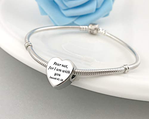Heart Charm Fit Pandora Charms Bracelet Christian Bible Verse Charm Prayer Faith Religious Charms Gifts for Women - style: Fear not,for I am with you Isaiah 41:10