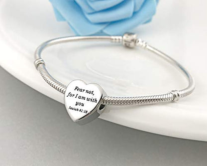 Heart Charm Fit Pandora Charms Bracelet Christian Bible Verse Charm Prayer Faith Religious Charms Gifts for Women - style: Fear not,for I am with you Isaiah 41:10