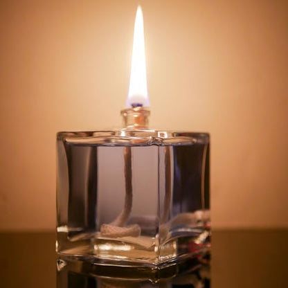 2 Pieces Small Refillable Clear Glass Oil Lamp Unscented Candles for Fine Dining Restaurants or Home Cotton Wick and Holder Included - color: Square/2pcs