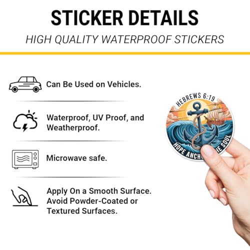 3PCS Hebrews 6:19 Bible Verse Stickers, Hope Anchors the Soul Christian Waterproof Faith Decals for Laptop, Water Bottle, Phone, Window, Helmet - size: 2 inch