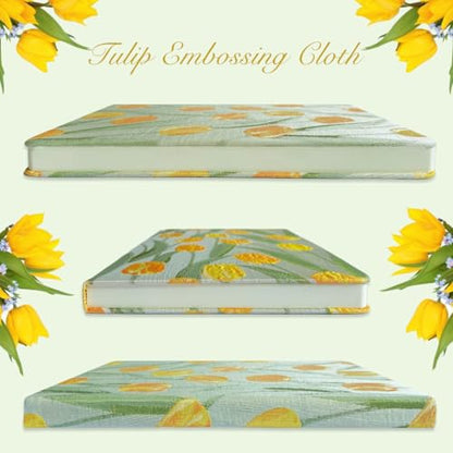 Tulip Gifts, Floral Journal, Cute Notebook, Embroidered Flower Cover, A5, Lined Paper, Wide Ruled, Hardcover, Lay Flat, Journal for Women, Pretty, Garden Journal, Tulips - color: Flower-Tulip
