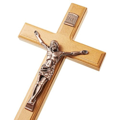 ACHIBANG 12 Inch Wooden Crucifix Wall Cross, Catholic Jesus INRI Decor - size: 12"L x 5.7"W