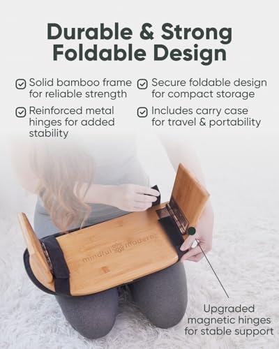 Mindful Modern Folding Meditation Bench - Bamboo Kneeling Stool w/Locking Magnetic Hinges - Prayer Kneeler Seiza Chair w/Soft Pillow & Travel Bag