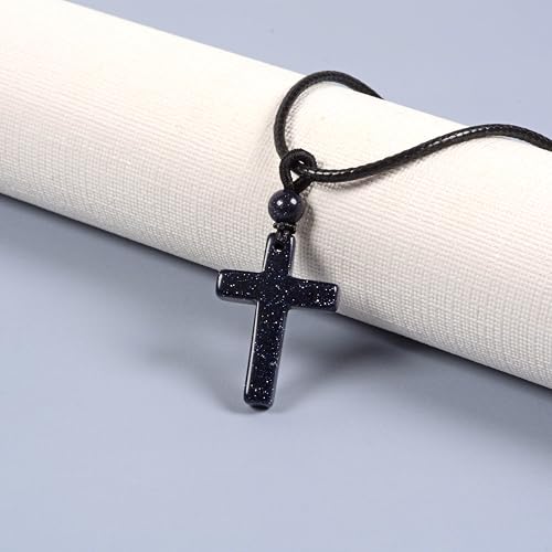 Justinstones Natural Gemstone Carved Cross Reiki Chakra Pendant Necklace 22 Inch - color: 30mm Synthetic Blue Goldstone