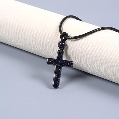Justinstones Natural Gemstone Carved Cross Reiki Chakra Pendant Necklace 22 Inch - color: 30mm Synthetic Blue Goldstone