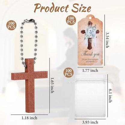 100 Sets Funeral Favors Wooden Cross Angel Keychain, Memorial Decorations for Celebration of Life Thank You Cards Organza Bags for Guest Baptism Religious Communion Family Friends Christian Gifts - style: Card 1
