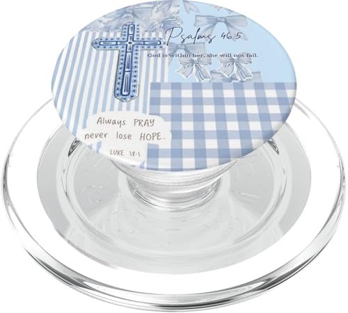 Blue Bow Floral Christian Collage Bible Verse Pattern Cross PopSockets PopGrip for MagSafe - style: Magnetic PopGrip