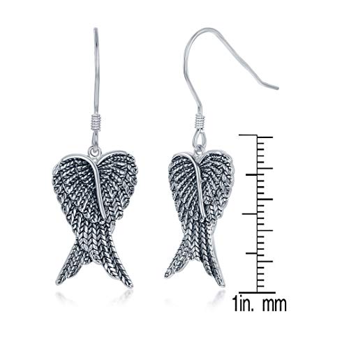 Sterling Silver/Rose Tone/Created Blue/White or Pink Opal/Oxidized Heart Angel Wings Earrings - color: Oxidized
