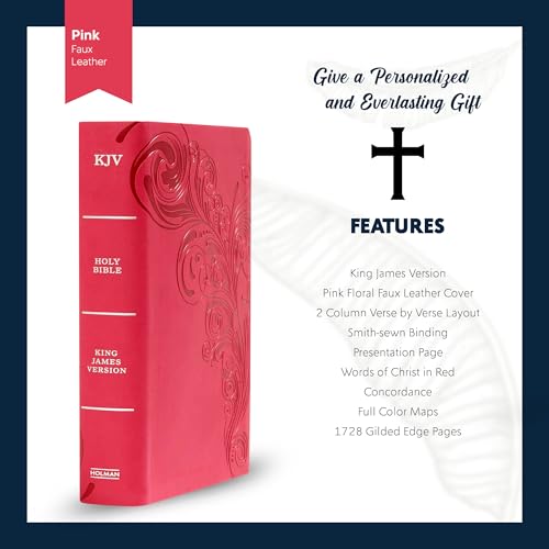 Personalized KJV Reference Bible Faux Leather Large Print Size | Custom with Name | Gift for Christian & Religious Celebrations | Pink - color: Pink