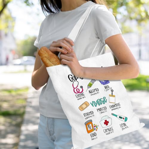 VICBOU Bible Verse Canvas Tote Bag, Inspirational Religious Christian Gifts for Women Men Canvas Tote Reusable Grocery Bags - color: Godsays06