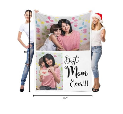 Personalized Blanket with Photo, Custom Blanket with Picture, Customized Photo Blanket, Customize Blanket, Personalized Best Mom Ever Gifts for Mom, Baby, Kid - color: 2 Photos