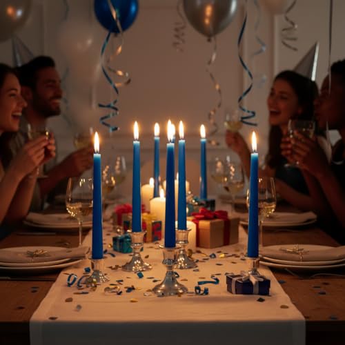4 Pack Blue Taper Candles丨Taper Candles 10 Inch Dripless丨Unscented & Smokeless Candlesticks Bulk丨7-8 Hours Long Burning Tall Candles丨Ideal for Christmas Weddings Parties Dinner - color: Blue, size: 4 Pack Taper Candle