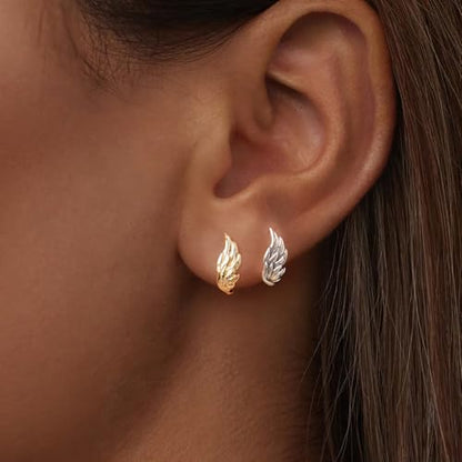 Turquoise Cross Hoop Earrings for Women 14K Gold Plated Infinity Angel Feather Pearl Turquoise Cross Star Hypoallergenic Post Christan Everyday Huggie Jewelry Gift - color: Silver Gold Wings