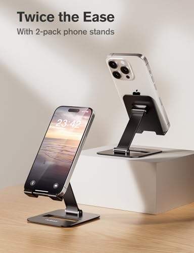 Nulaxy 2 Pcs Aluminum Dual Folding Cell Phone Stand for Desk, Black & Black - color: Black