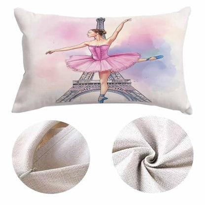 EKOBLA Eiffel Tower Accent Throw Pillow Covers Paris Beautiful Ballerina Girl Dancer Posing Oblong Rectangle Throw Pillow Cases for Sofa Bed Couch Cotton Linen 12x20 Inches - color: Multi-bs19