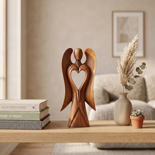 G6 Collection Wooden Handmade Abstract Statue, Guardian Angel Figurine 12" - style: Angel of Love