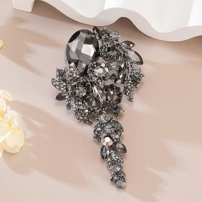 SELOVO Large Long Flower Brooch Pin for Women Wedding Party Brooch Pendant - color: Black