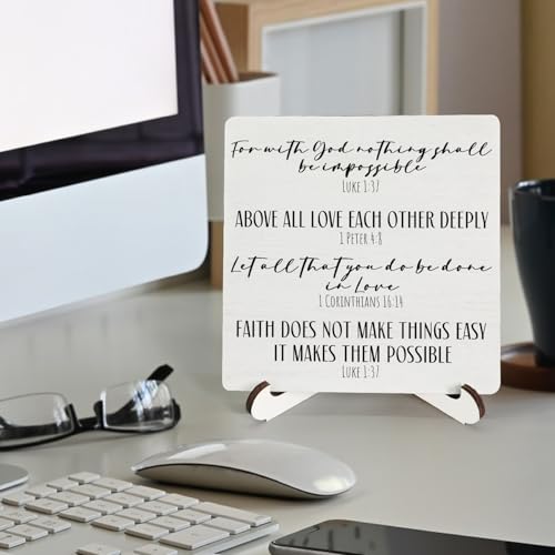 Motivational Christian Wooden Sign Desk Decor, Bible Verses Scripture Religious Wood Plaque Sign With Stand for Church Home Room Office Desk Table Shelf Decoration, 5x5 Inch - color: Motivational Faith, size: 5x5x1.1 in