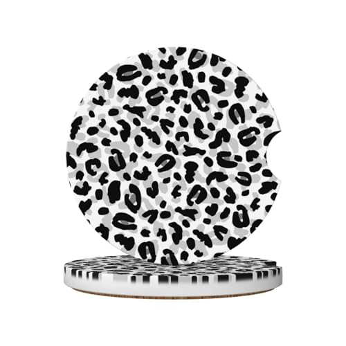 Leopard Print Car Cup Holder Coasters Absorbent Ceramic Coaster - color: White